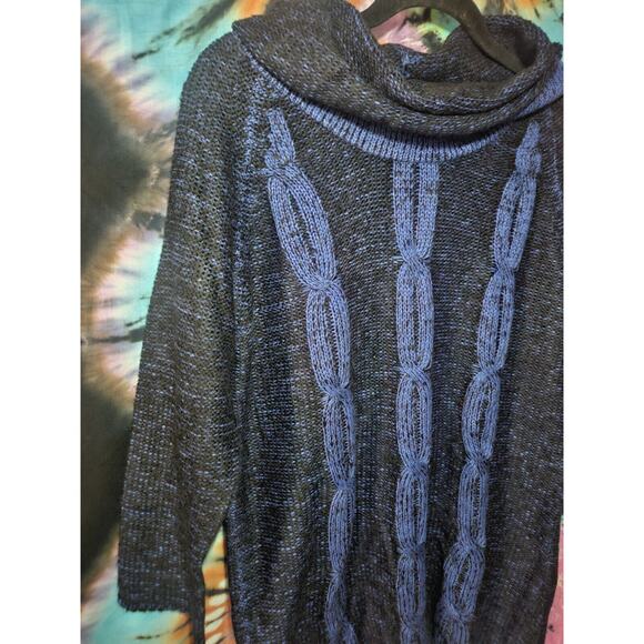 Notations Blue Black Knit Cowl Neck Midi Sweater 3/4 Sleeves XL - Picture 3 of 10